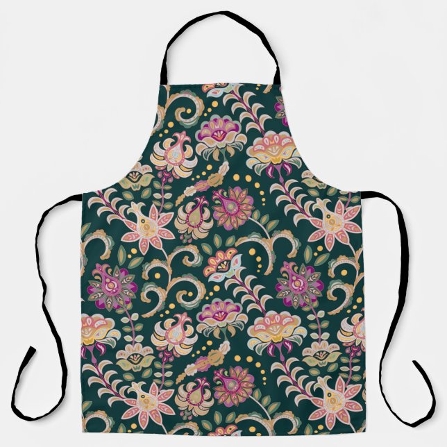 Seamless floral background. Pink flowers and leafs Apron (Front)