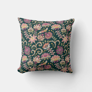 Seamless floral background. Pink flowers and leafs Throw Pillow