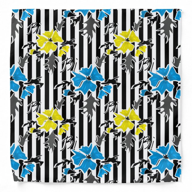 Seamless floral blue yellow flowers gray leaves st bandana (Front)