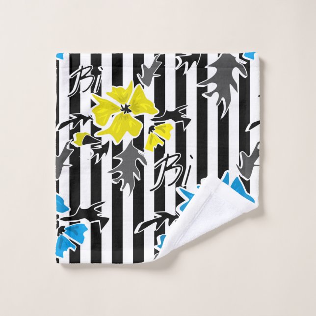 Seamless floral blue yellow flowers gray leaves st bath towel set (Wash Cloth)