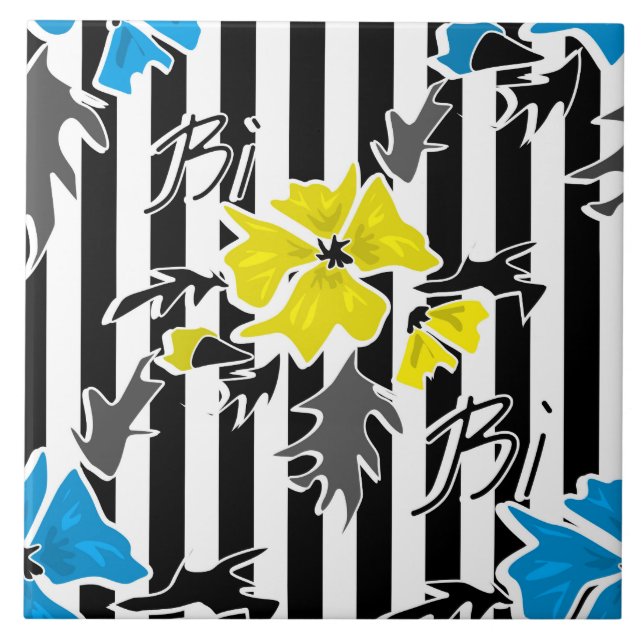 Seamless floral blue yellow flowers gray leaves st ceramic tile (Front)