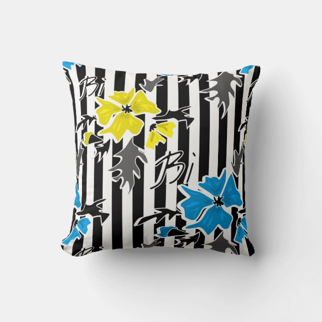 Seamless floral blue yellow flowers gray leaves st throw pillow (Front)