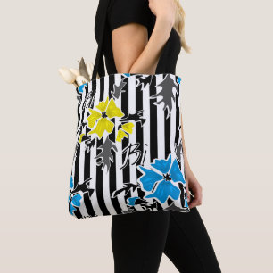 Seamless floral blue yellow flowers gray leaves st tote bag