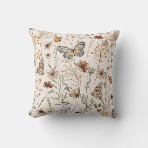 Seamless floral butterflies pattern  throw pillow