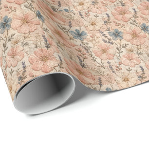 Seamless Floral Embroidery Soft Pastel Wrapping Paper