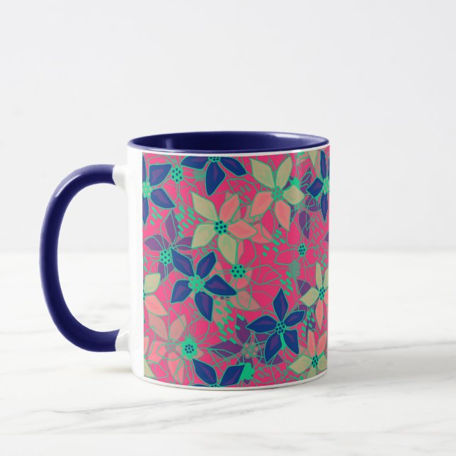 Seamless floral flowers pattern bright summer red mug (Left)