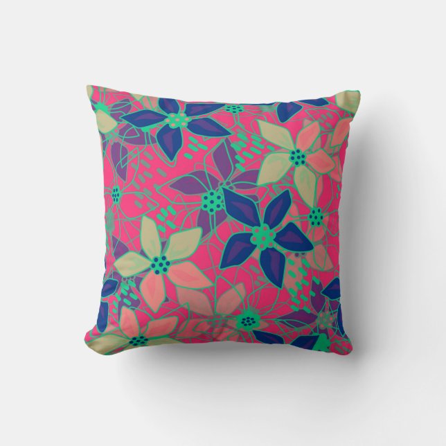 Seamless floral flowers pattern bright summer red throw pillow (Front)