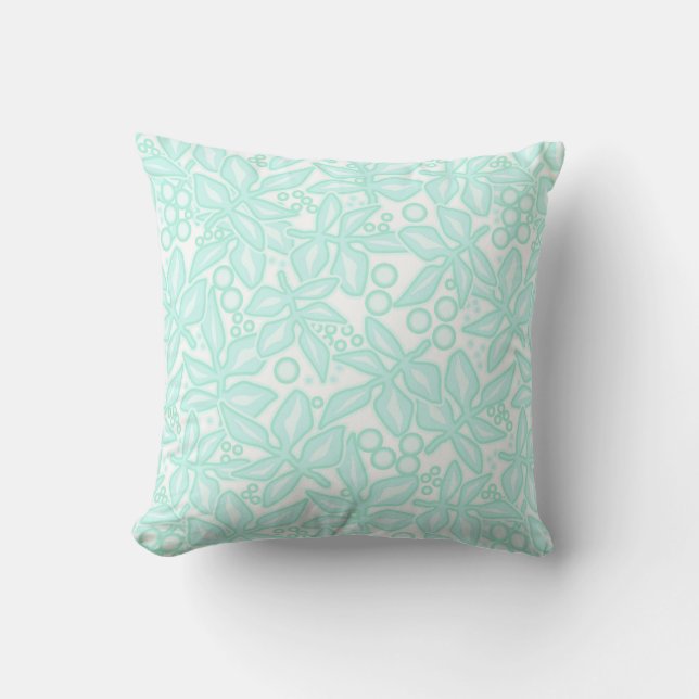 Seamless floral light green flowers lace leaves wh throw pillow (Front)