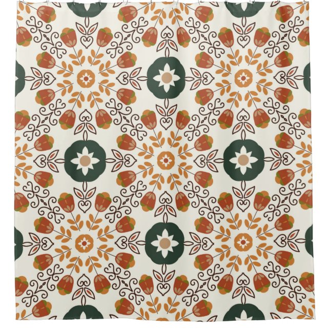 Seamless floral natural abstract geometric pattern shower curtain (Front)