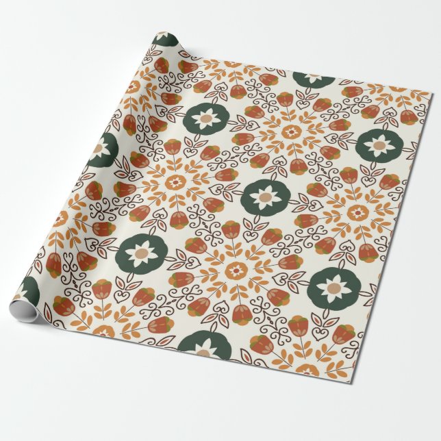 Seamless floral natural abstract geometric pattern wrapping paper (Unrolled)