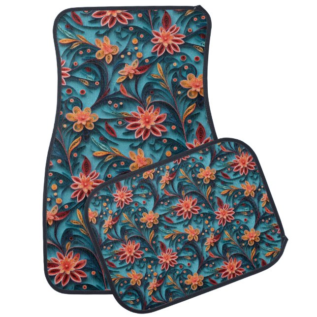 Seamless floral paper pattern Full Set of Car Mats (Set)