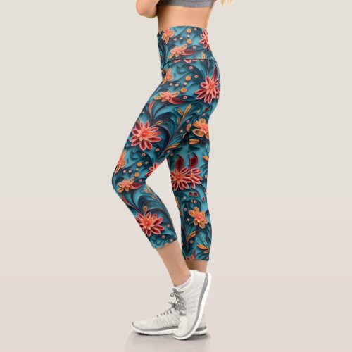 Seamless floral paper pattern High Waisted Capris