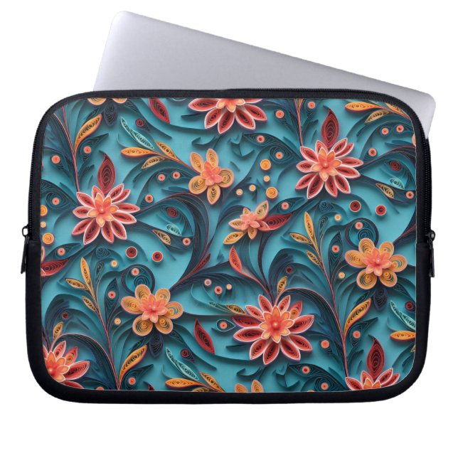 Seamless floral paper pattern laptop sleeve (Front)