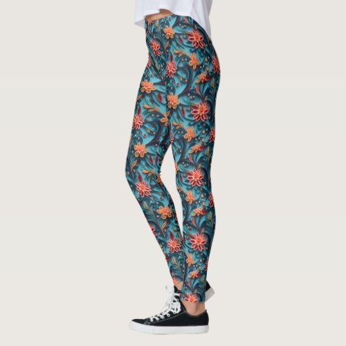 Seamless floral paper pattern Leggings