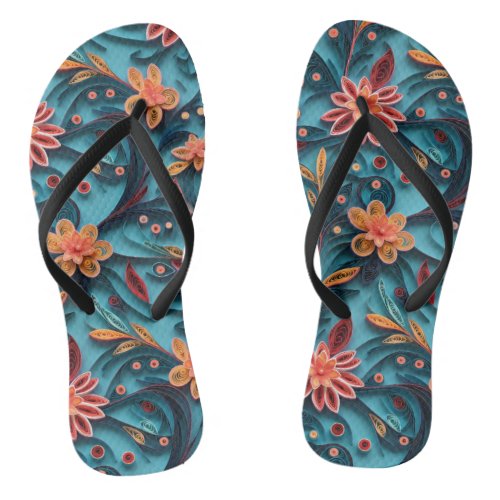 Seamless floral paper pattern Pair of Flip Flops