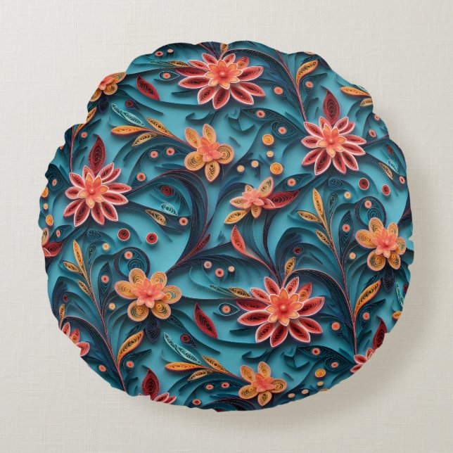 Seamless floral paper pattern Round Pillow (Front)