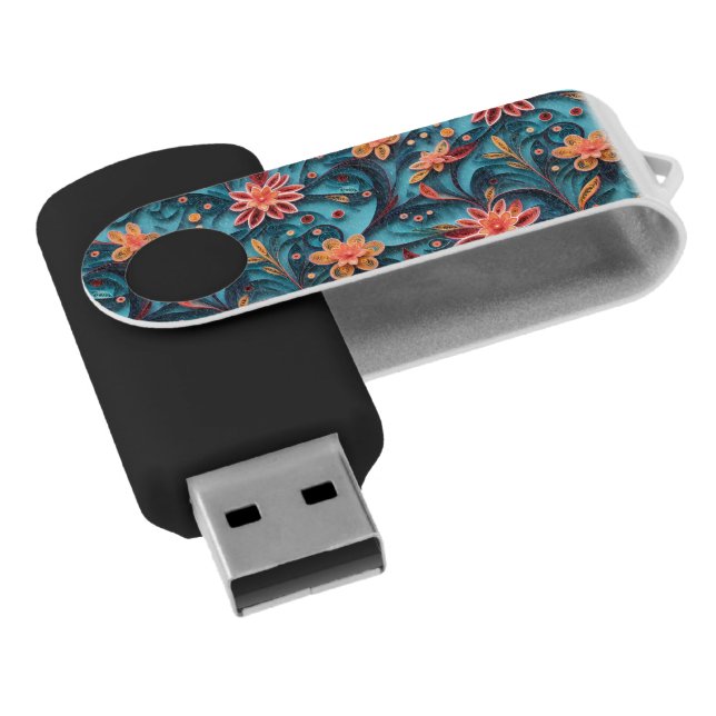 Seamless floral paper pattern USB Flash Drive (Angled)