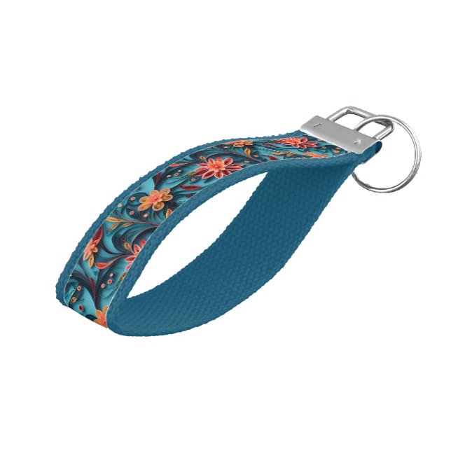 Seamless floral paper pattern Wrist Keychain (Angled Up)