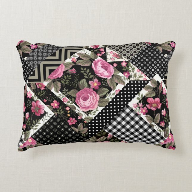 seamless floral patchwork pattern with geometrical accent pillow (Front)