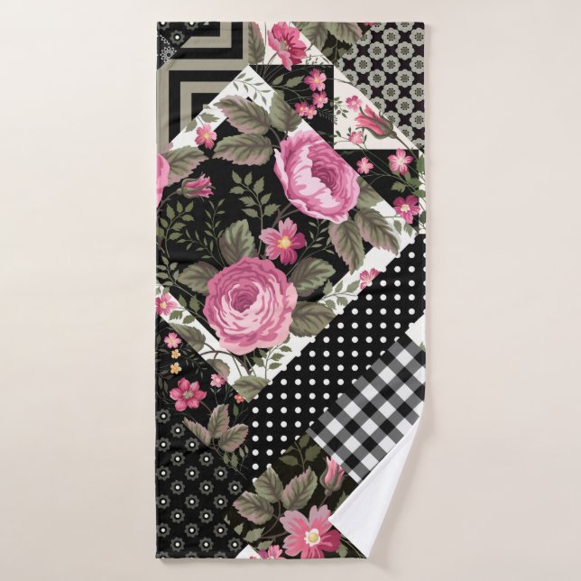 seamless floral patchwork pattern with geometrical bath towel (Bath Towel)