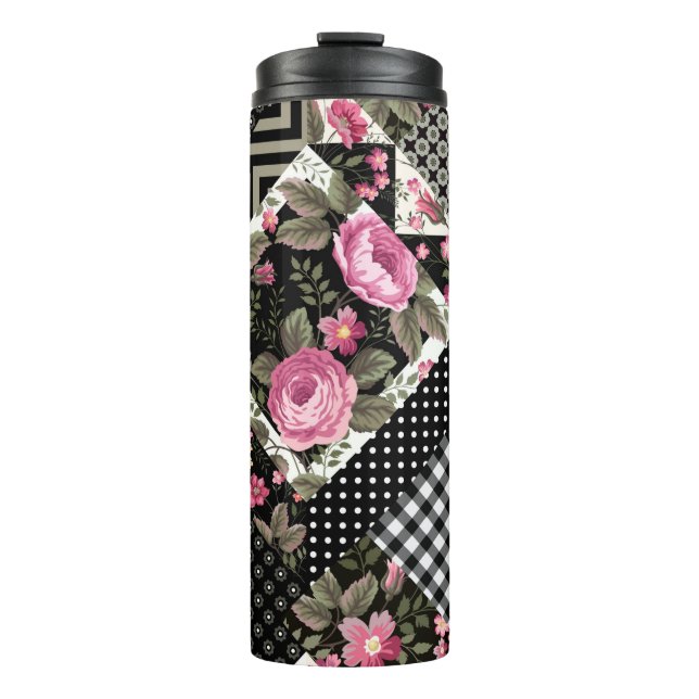 seamless floral patchwork pattern with geometrical thermal tumbler (Front)