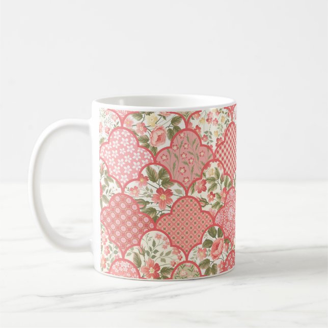 seamless floral patchwork pattern with roses in pa coffee mug (Left)