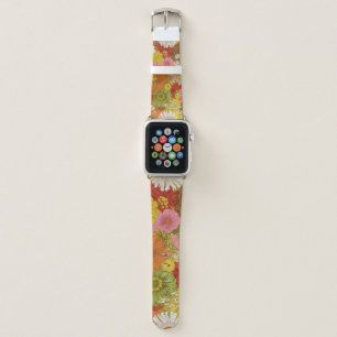 Seamless floral pattern 70s. Autumn flowers and bu Apple Watch Band