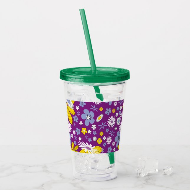 Seamless Floral Pattern Acrylic Tumbler (Front Ice)