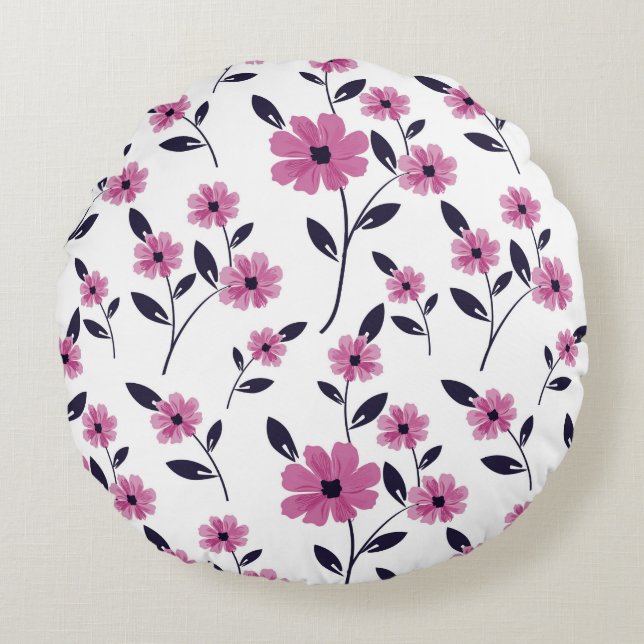 Seamless floral Pattern background,  hand drawn fl Round Pillow (Front)