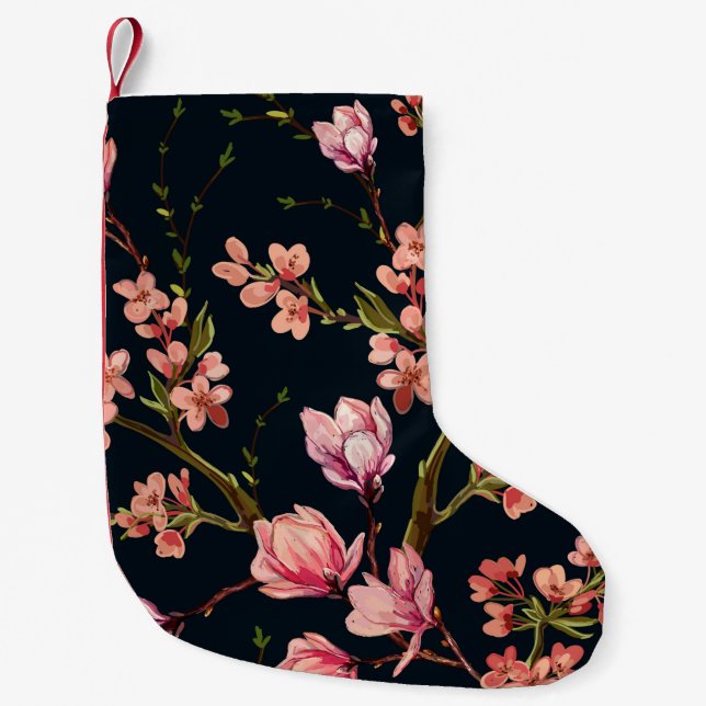 Seamless floral pattern background with hand drawn small christmas stocking (Front)