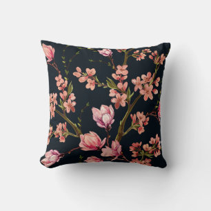 Seamless floral pattern background with hand drawn throw pillow