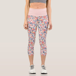 Seamless Floral Pattern Beauty Vintage Blossom Capri Leggings