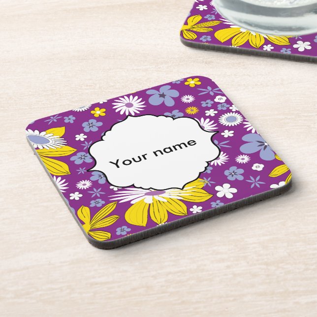 Seamless Floral Pattern Beverage Coaster (Left Side)