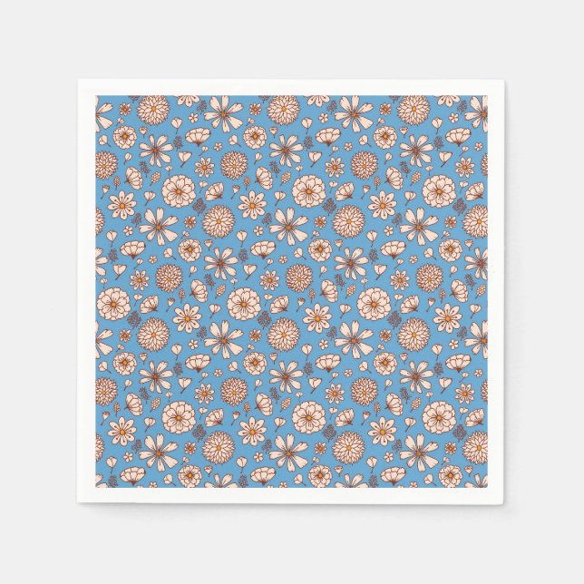 Seamless Floral pattern blue Napkins (Front)