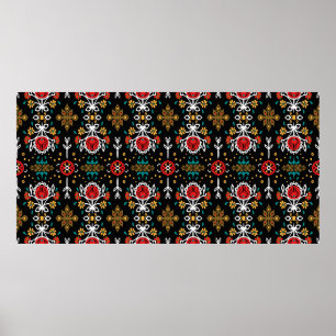 Seamless floral pattern folk colorful flowers and  poster