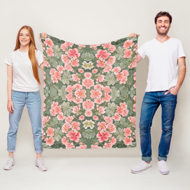 Seamless Floral Pattern Geranium Flowers Fleece Blanket (In Situ)