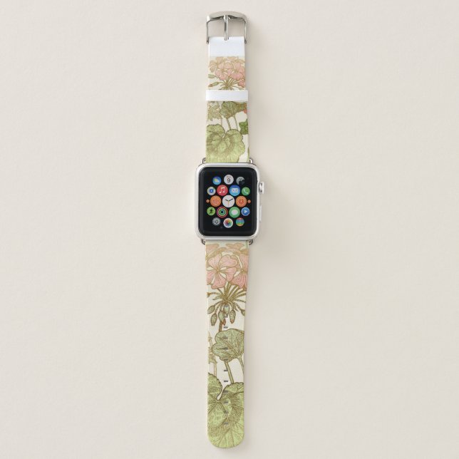 Seamless floral pattern. Green foliage,  pink gera Apple Watch Band (Front)