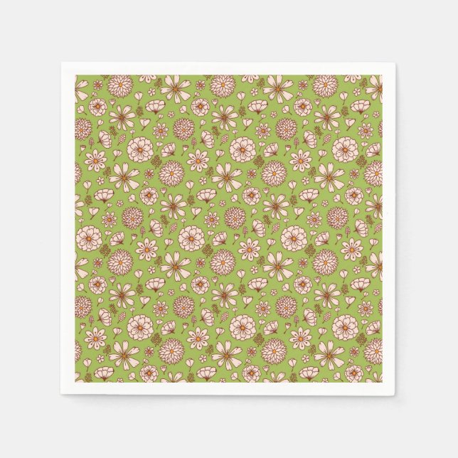 Seamless Floral pattern green Napkins (Front)