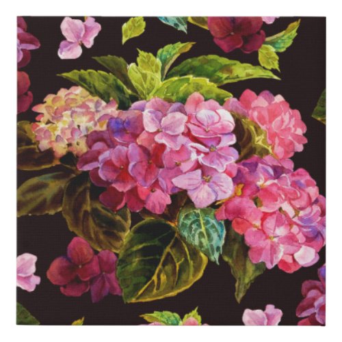 Seamless floral pattern Hydrangea on a on a dark  Faux Canvas Print