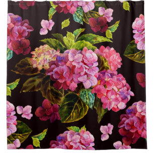 Seamless floral pattern. Hydrangea on a on a dark Shower Curtain