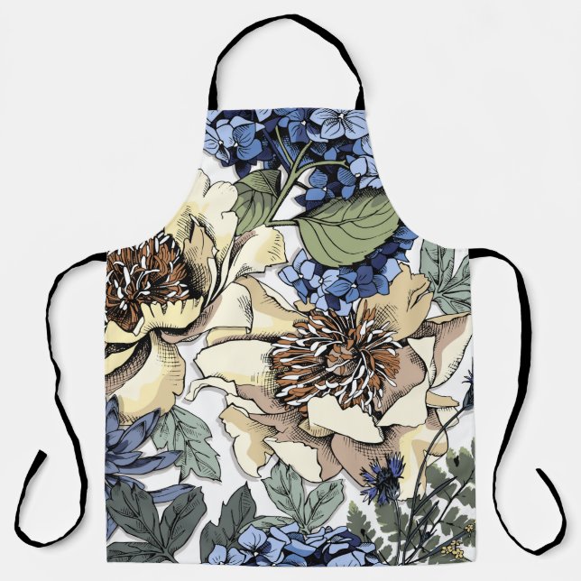 Seamless floral pattern. Hydrangea,  Peony,  wildf Apron (Front)