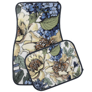 Seamless floral pattern. Hydrangea,  Peony,  wildf Car Floor Mat