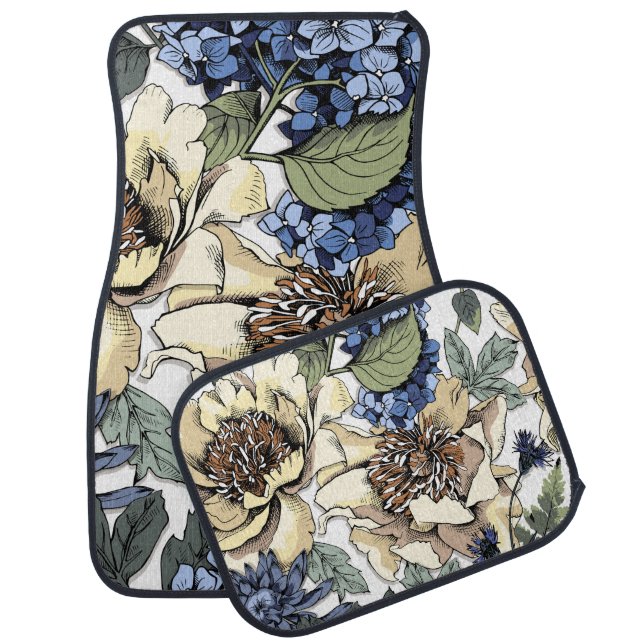 Seamless floral pattern. Hydrangea,  Peony,  wildf Car Floor Mat (Set)