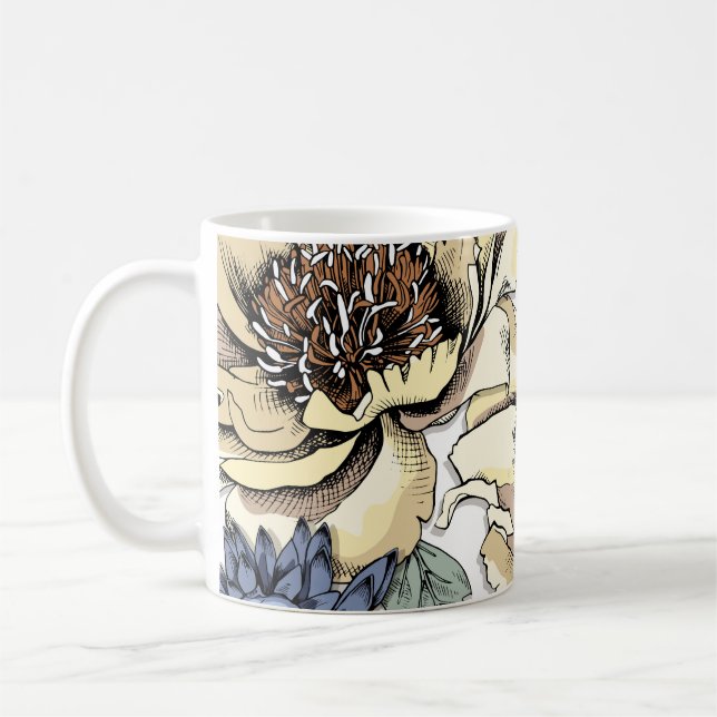 Seamless floral pattern. Hydrangea,  Peony,  wildf Coffee Mug (Left)
