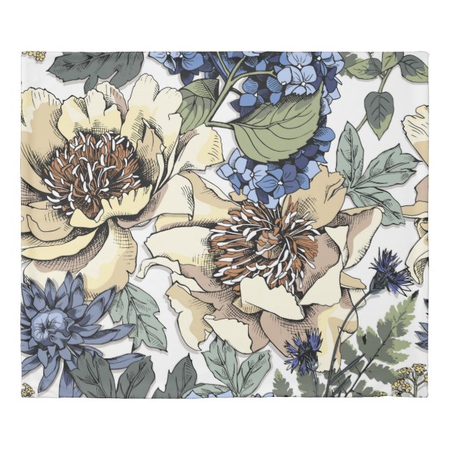 Seamless floral pattern. Hydrangea,  Peony,  wildf Duvet Cover (Front)