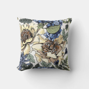 Seamless floral pattern. Hydrangea,  Peony,  wildf Throw Pillow