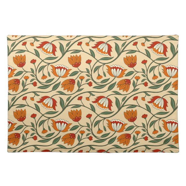 Seamless floral pattern in beige background cloth placemat (Front)