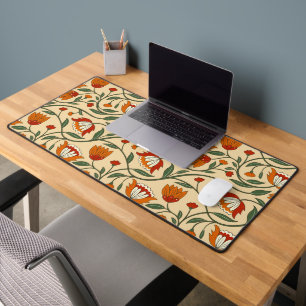 Seamless floral pattern in beige background desk mat