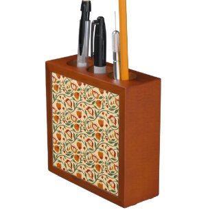 Seamless floral pattern in beige background desk organizer