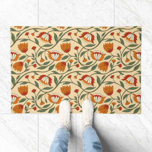 Seamless floral pattern in beige background doormat